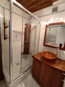 een badkamer met een douche en een wastafel bij Studio 2 Personnes -- Vue Port de Comberge ! in Saint-Michel-Chef-Chef