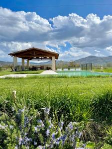 een paviljoen in het midden van een veld met bloemen bij Villa with pool Trasimeno in Panicale