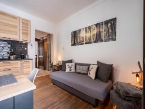 Il comprend un salon avec un canapé et une cuisine. dans l'établissement Apartment Il Fior di Neve by Interhome, à Prali