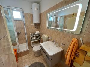 a bathroom with a sink and a toilet and a mirror at Apartment Merlin in Bol