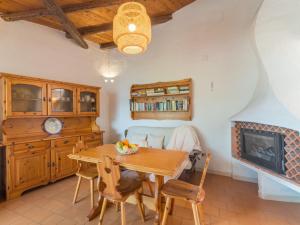 ein Esszimmer mit einem Tisch und einem Kamin in der Unterkunft Holiday Home Eleonora by Interhome in Codaruina