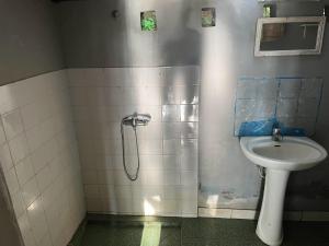 y baño con ducha y lavamanos. en Le Rocher en Isla Santa María