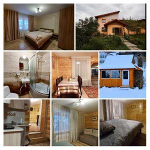 a collage of photos of a bedroom and a house at Апартаменти "Захід сонця " in Slavske