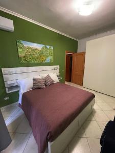 Renza House Chiaia في نابولي: غرفة نوم بسرير وجدار أخضر