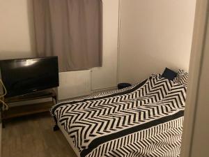 een slaapkamer met een bed en een flatscreen-tv bij Joli appartement meublé in Annecy