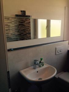 メラーノにあるResidence Hubertusのバスルーム(鏡付き洗面台付)