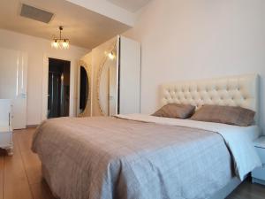 ein Schlafzimmer mit einem großen Bett und einem Spiegel in der Unterkunft MALL OF ISTANBUL RESIDENCE in Mahmutbey