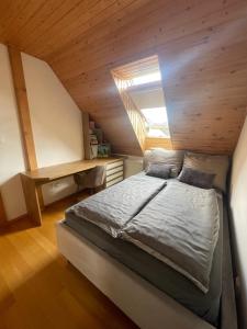 班斯卡-比斯特里察Villa Haškova with 3 bedrooms的阁楼里有一张床和一张书桌的卧室