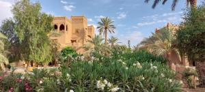 Ksar Oled Cherki的住宿－Auberge Ksar Jallal，一座花园,在一座建筑前种有鲜花