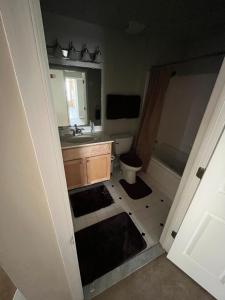 a bathroom with a sink and a toilet and a tub at Luxury penthouse apartment in Baltimore