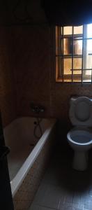 a bathroom with a toilet and a tub and a sink at Greendale apartment and Lodge in Ibadan