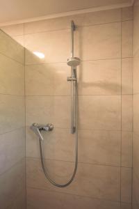 a shower with a shower head in a bathroom at Apartma Gorski razgled in Srednja Vas v Bohinju