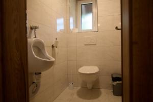 a bathroom with a urinal and a toilet in it at Apartma Gorski razgled in Srednja Vas v Bohinju