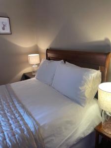 グランタウン・オン・スペイにあるBrooklynn Guest Houseのベッドルーム(白いシーツと枕付)