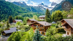 an aerial view of a resort with mountains at Chalet Ovronne in Ovronnaz