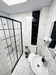 uma casa de banho com um WC e um lavatório em Karhal Hotel em Edirne