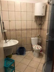ein kleines Bad mit WC und Waschbecken in der Unterkunft Olimp Resort in Sarbinowo