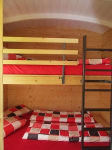 - une chambre avec 2 lits superposés dans une cabine dans l'établissement Feriendörfle Fritz - Zirkuswagen (rot), à Ettenbeuren