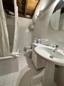 ein Badezimmer mit einem Waschbecken, einem WC und einem Spiegel in der Unterkunft Pantheon Palazzo Nari #9 in Rom