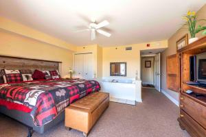 a bedroom with a bed and a bath tub at Amazing Mountain Views, 5 min to Dollywood&parkway in Pigeon Forge