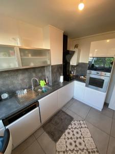 a kitchen with a sink and a stove top oven at Appartement familial Wifi Netflix Amazon Prime in Saint-Cyr-lʼÉcole