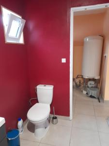 een badkamer met een toilet en een rode muur bij Maison au calme centre ville in Calais