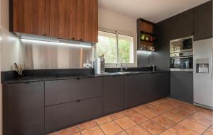 バラリュック・レ・バンにあるAmazing Home In Balaruc-Les-Bainsのキッチン(グレーのキャビネット、シンク、窓付) +27枚の写真