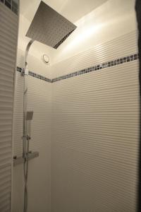 La salle de bains est pourvue d'une douche avec un pommeau de douche. dans l'établissement Studio Naturiste "JUL'S"Port Nature 401, au Cap d'Agde