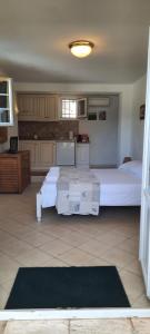 une grande chambre avec deux lits et une cuisine dans l'établissement Villa Playa del Sol -B4, à Saint-Tropez