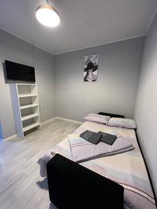 a bedroom with a bed and a flat screen tv at Day and Night II in Tokolʼdosh