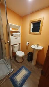 La salle de bains est pourvue de toilettes et d'un lavabo. dans l'établissement El Capitán, à Puerto Montt