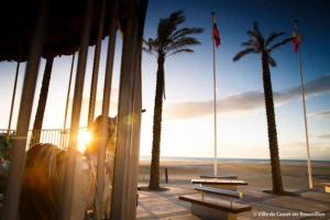 a person standing on a beach with palm trees at Paradis - Hyper Centre, a deux pas de la Mer ! in Canet-en-Roussillon