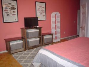 1 dormitorio con 1 cama y TV en una habitación en Sunset Beach Overlook en Tarpon Springs