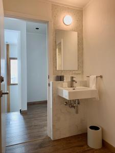 新雪谷的住宿－Hakobune Niseko - Chalets & Apartments，一间带水槽和镜子的浴室