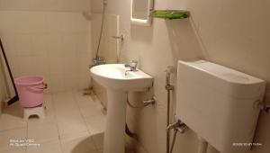 a small bathroom with a sink and a toilet at Nature Hunt Eco Camp in Kāziranga