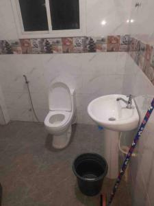 uma casa de banho com um WC e um lavatório em Comfy & cozy 2 bedroom apartment, entire unit! em Banjul