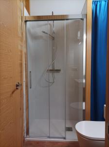 a shower with a glass door in a bathroom at Habitación Da Moura in Maus de Salas