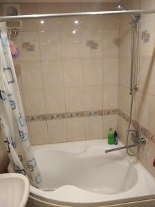 łazienka z prysznicem, wanną i toaletą w obiekcie Міні Готель , Кімнати в квартирі - під ключ w Kijowie