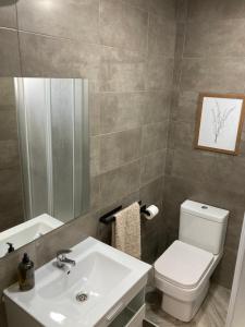 La salle de bains est pourvue d'un lavabo, de toilettes et d'un miroir. dans l'établissement SaltilloLoft, à Torremolinos