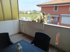a balcony with a table and chairs and a cactus at Casa di Gabriella in Grado