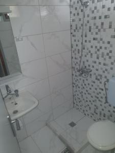 W łazience znajduje się prysznic, toaleta i umywalka. w obiekcie Mitsa w mieście Skiatos