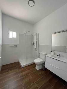 een badkamer met een douche, een toilet en een wastafel bij Finca la Pampa in Arafo