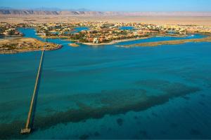 an aerial view of a group of islands in the water at Sheraton Miramar Resort El Gouna in Hurghada