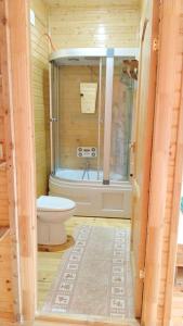 a bathroom with a toilet and a bath tub at Abkhazsky Dvorik in Gagra