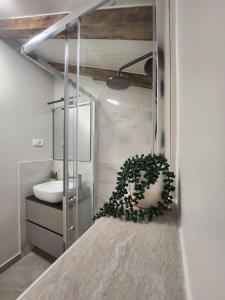 斯普利特Rio Luxury Rooms的地板上配有水槽和植物的浴室