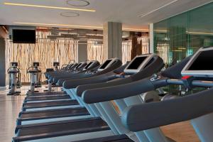 a gym with rows of treadmills and a row at W Santiago in Santiago