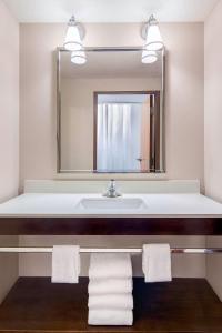a bathroom with a sink and a mirror at Four Points by Sheraton Cocoa Beach in Cocoa Beach