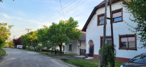 a white house on the side of a street at Aniiza apartman in Örvényes