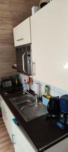 a kitchen with a sink and a microwave at Gästehaus Alte Liebe in Borgholzhausen