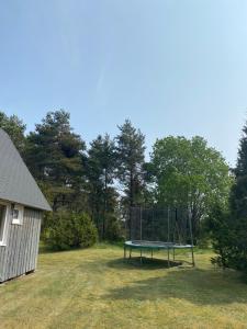 a ping pong table in a yard next to a building at Männiliiva puhkemaja in Hiiumaa +2 photos